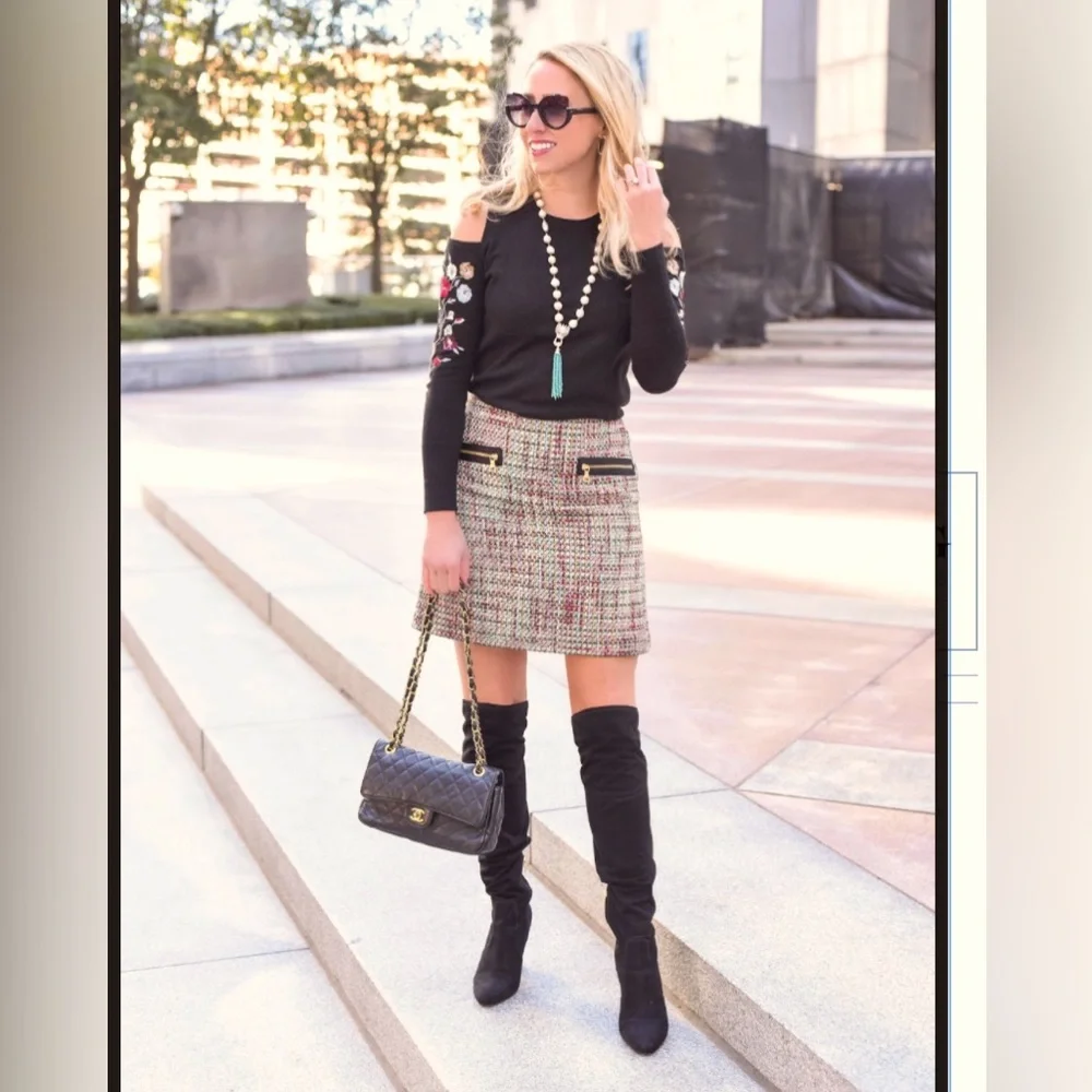 ✨⚡️💥 Loft Tweed Skirt Women's Straight Pencil Multicolor - Picture 3 of 8